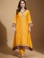 Mustard Embroidered Kurta Set
