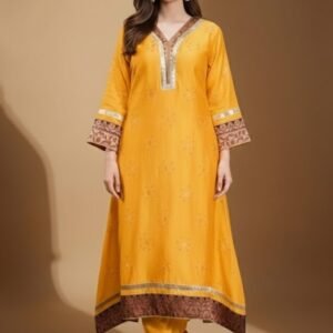 Mustard Embroidered Kurta Set