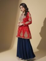 Red Embroidered Peplum Set - Image 3