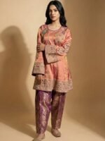 Peach Embroidered Kurta Dress - Image 4