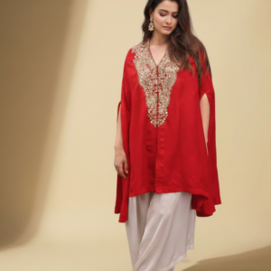Red Embroidered Kaftan Set
